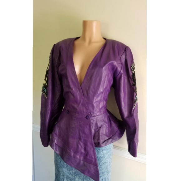 Authentic Original Vintage Style Dresses & Skirts - 1990's Purple Leather Suit